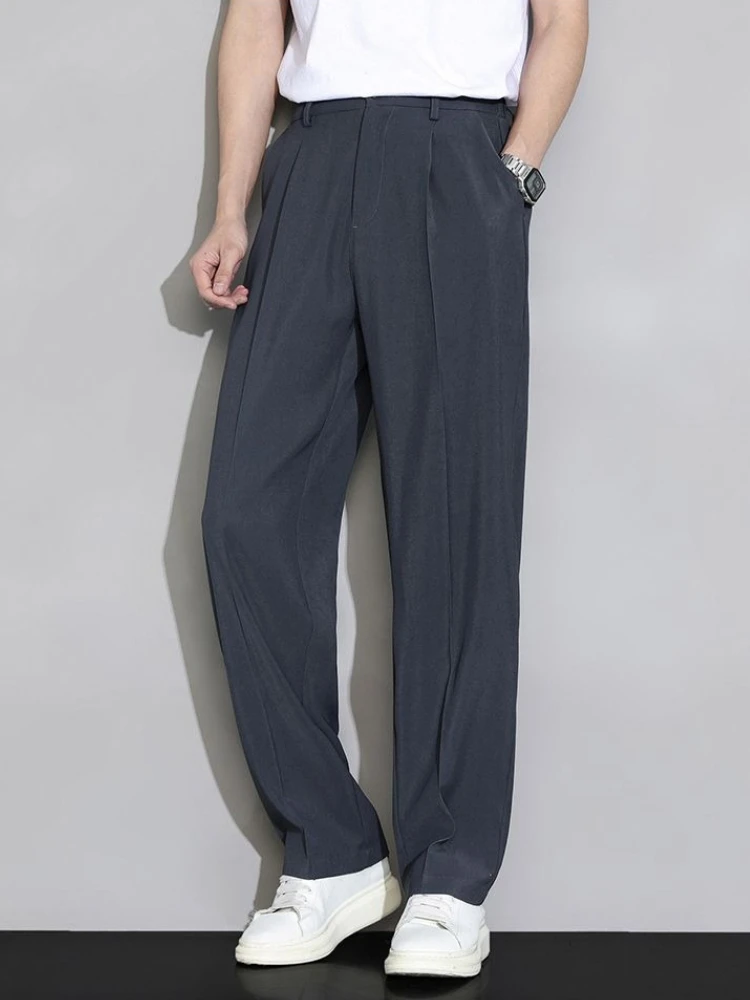 Verão calças casuais homem fino poliéster estilo coreano vintage harajuku moda venda longo streetwear baggy calças baratas para homem