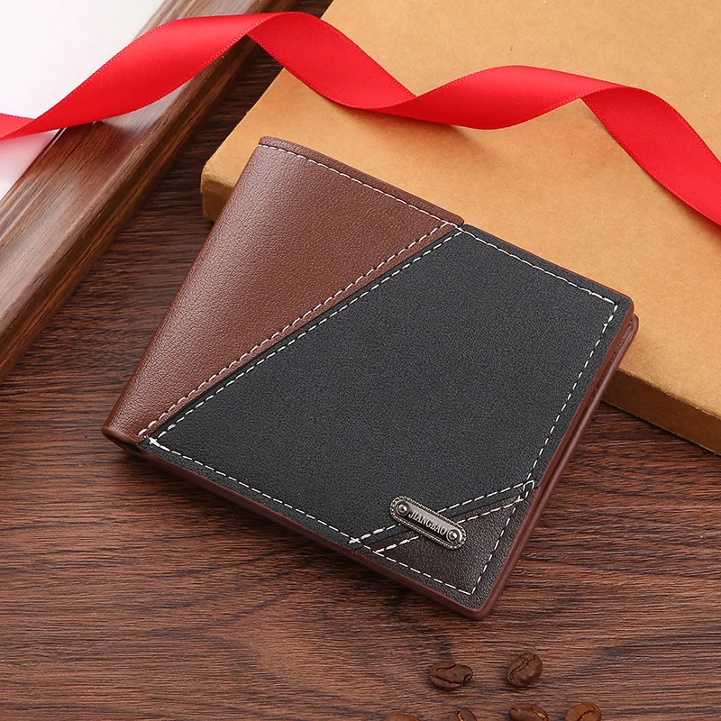 New Men\'s Short Wallet, Multi Card Fashionable and Casual Push, Thin Two Fold Splicing Soft Billfold 12*10*1.5cm