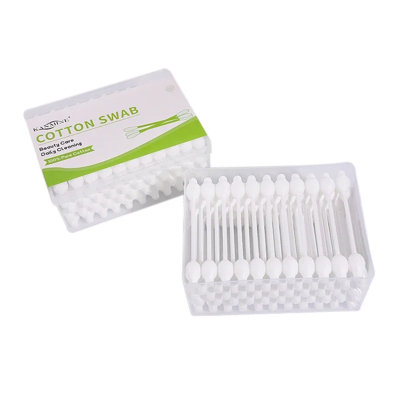 Hot Sale Hourglass Head Biodegradable Eco-friendly safty cotton buds qtips plastic sticks  baby cotton swabs