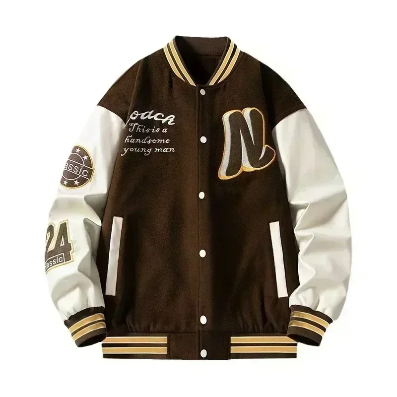 American Trend Stitching Baseball Uniform Youth Embroidered Loose Jacket for Men Letter Striped Collar Windproof Couple Outfit