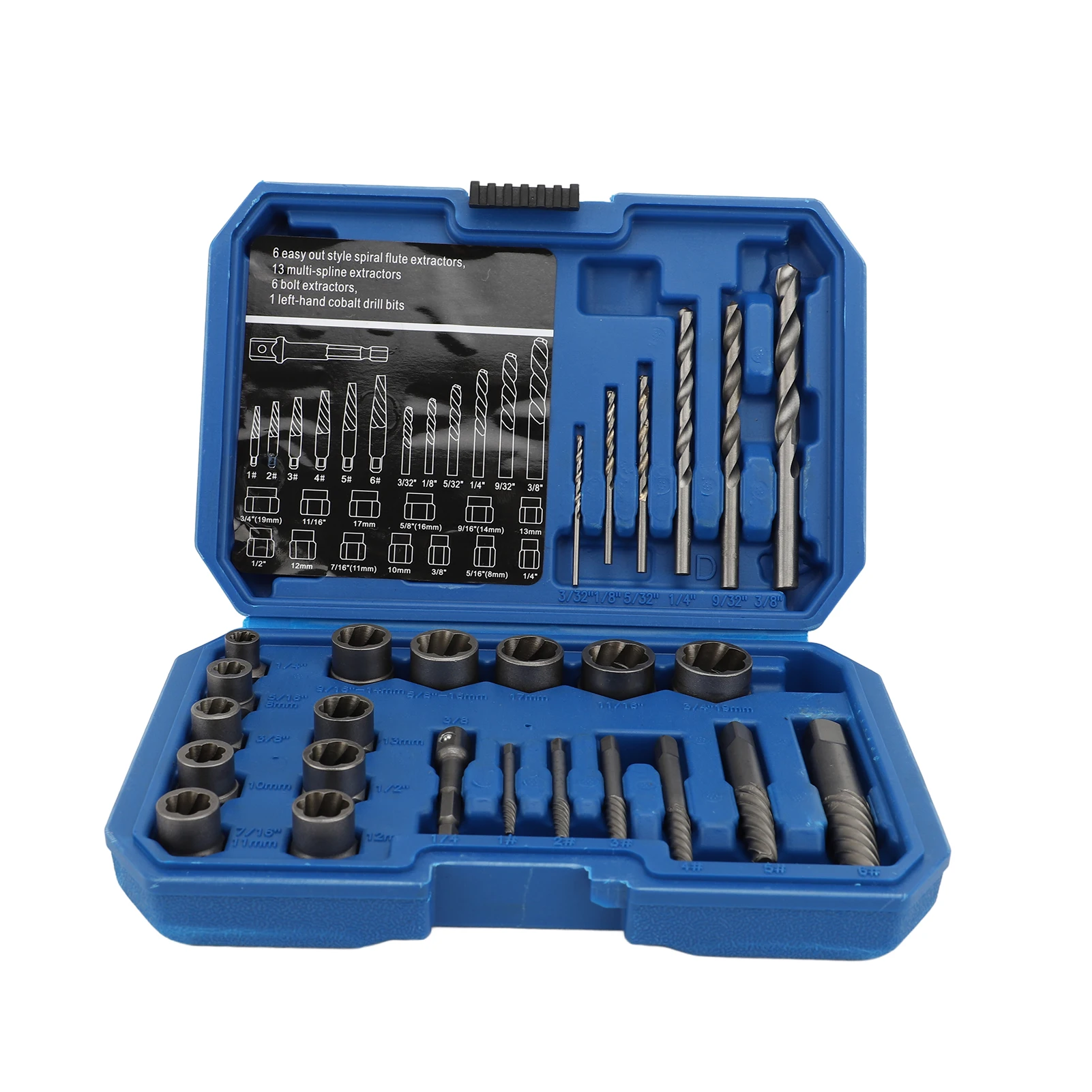 

26PCS Bolt Nut Removal Tools ‌40Cr Spiral Screw Extractor Multi Spline Nut Remover Set with Left Hand Drill Bit