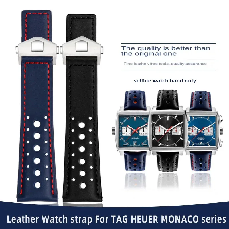 

For TAG Heuer Monaco Watchband CAW211M 211P CAW211R 211T breathable 22mm Genuine Leather band Men's Folding buckle accessories