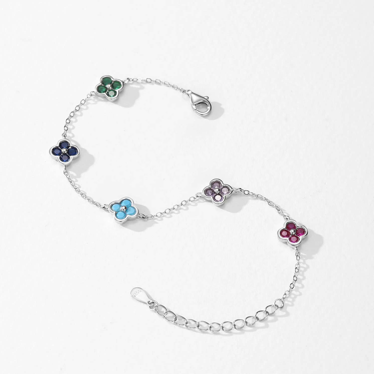 

Ailmay Rainbow Colorful Zircon Four Clover Chain Bracelet for Women Fashion 925 Sterling Silver Gorgeous Shining Jewelry Gift