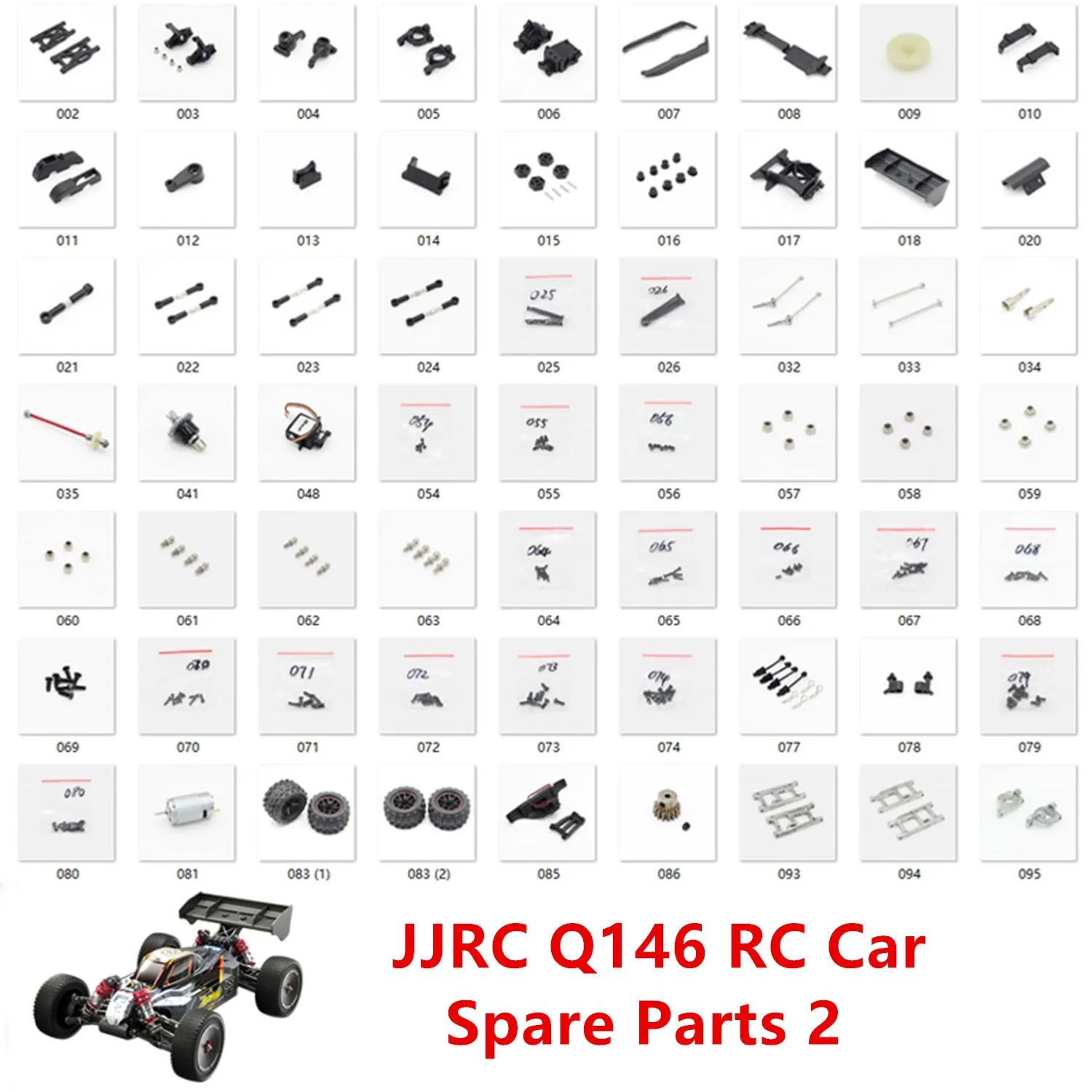 

JJRC Q146 RC Car Spare Parts wheel Shock absorber Differential bearing motor receiver servo charger shell screw Nut Ball head