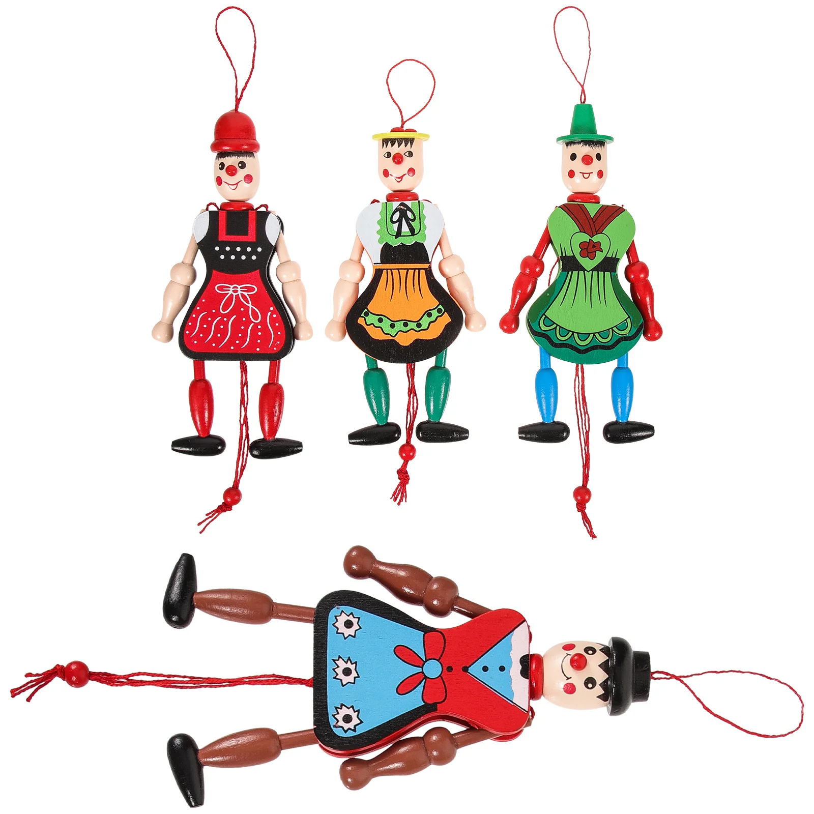 

4Pcs Wooden Marionette Puppet Hanging Pull String Kids Interactive Play Unique Movable Hands Feet Creative Decoration for Wall