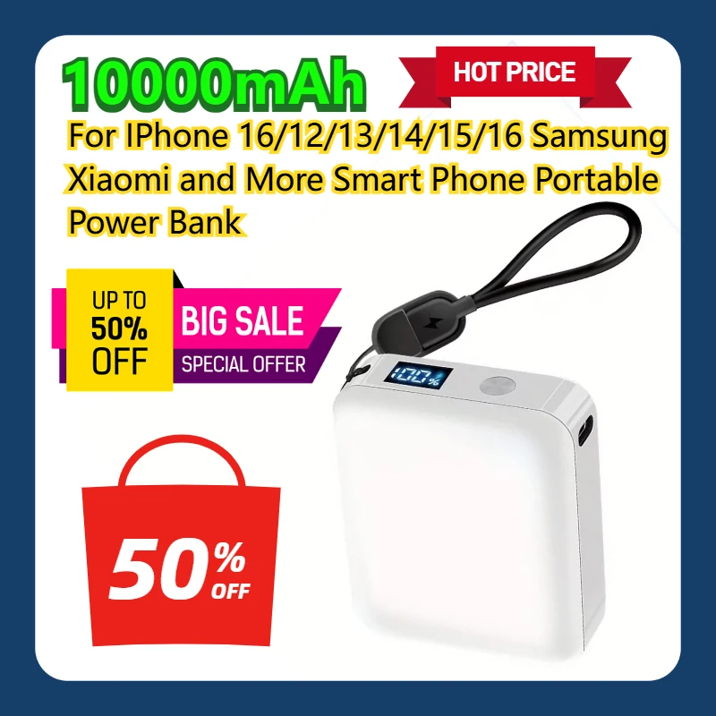 

For IPhone 16/12/13/14/15/16 Samsung Xiaomi and More Smart Phone Portable Power Bank 10000mAh