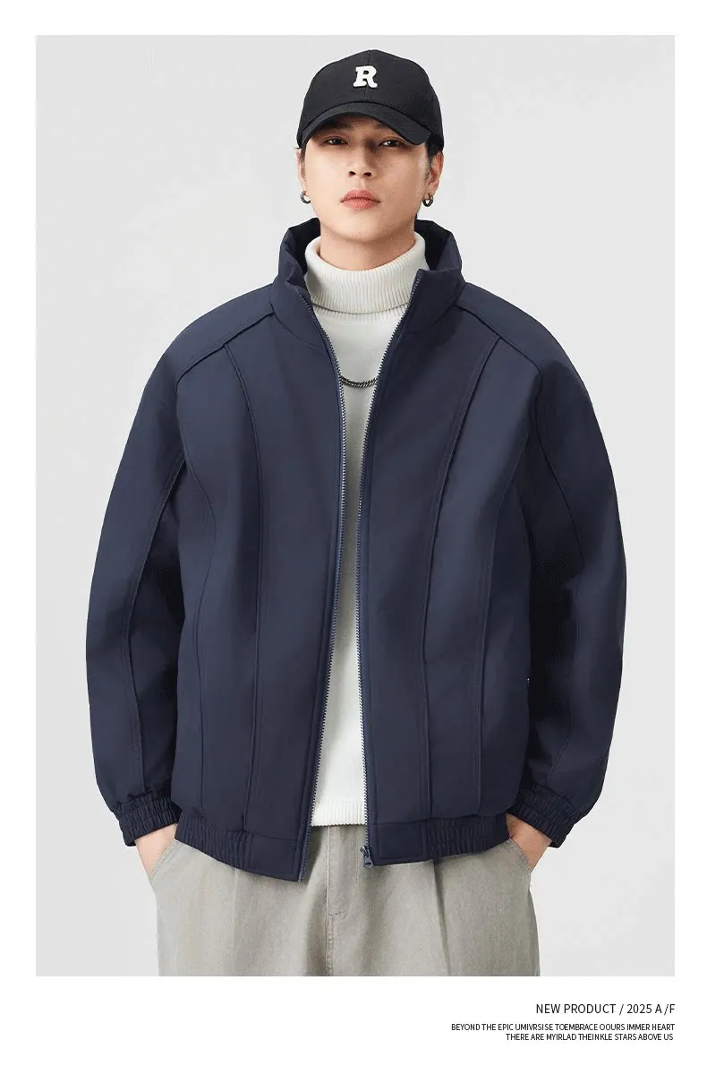DUKEEN Men's Winter Padded Bomber Jacket Stand Collar Windproof Casual Coat Loose Fit Warm Streetwear Jacket
