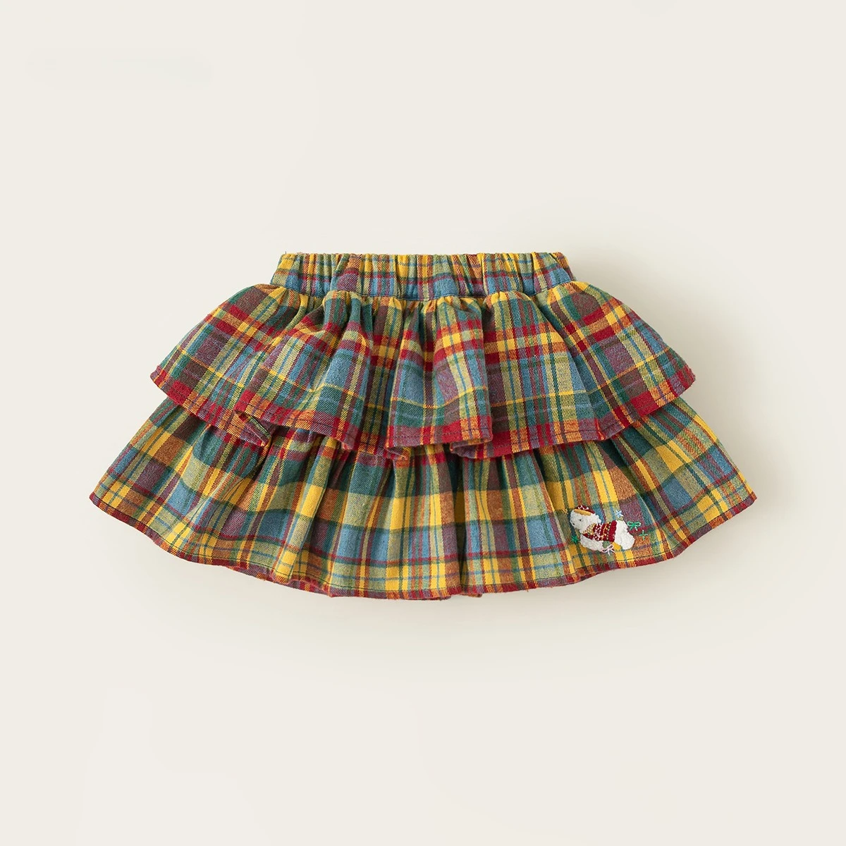 Skirt Children's Clothing Girl's Cake Skirt Color Blocking Grid Pattern Children's Half Skirt Multi Layered Children