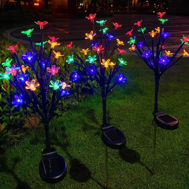 Juego de 2 luces led solares de inserción de suelo de flor de cerezo y luces rosas, decoración de jardín, paisaje al aire libre para festivales y bodas