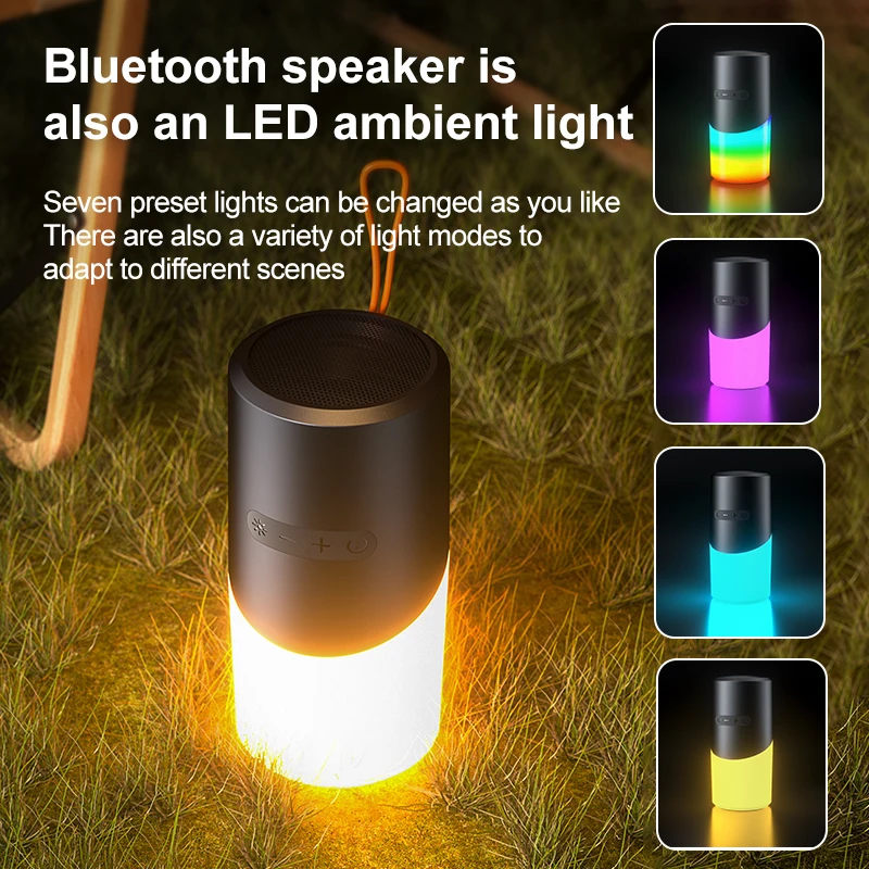 Outdoor RGB Lamp Sound Box Portable TWS Stereo Surround Bluetooth Speaker IPX5 Waterproof Subwoofer Support Tf Card Music Player