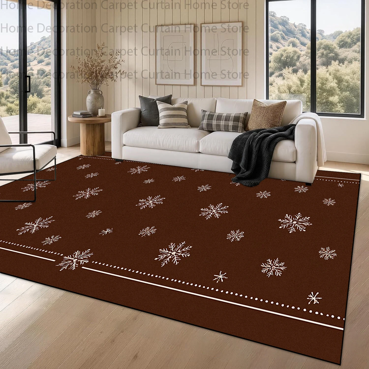Vintage Brown Snowflake Border Carpet Living Room Retro Home Decor Washable Non-Slip Sofa Large Rug Household Bedroom Floor Mats