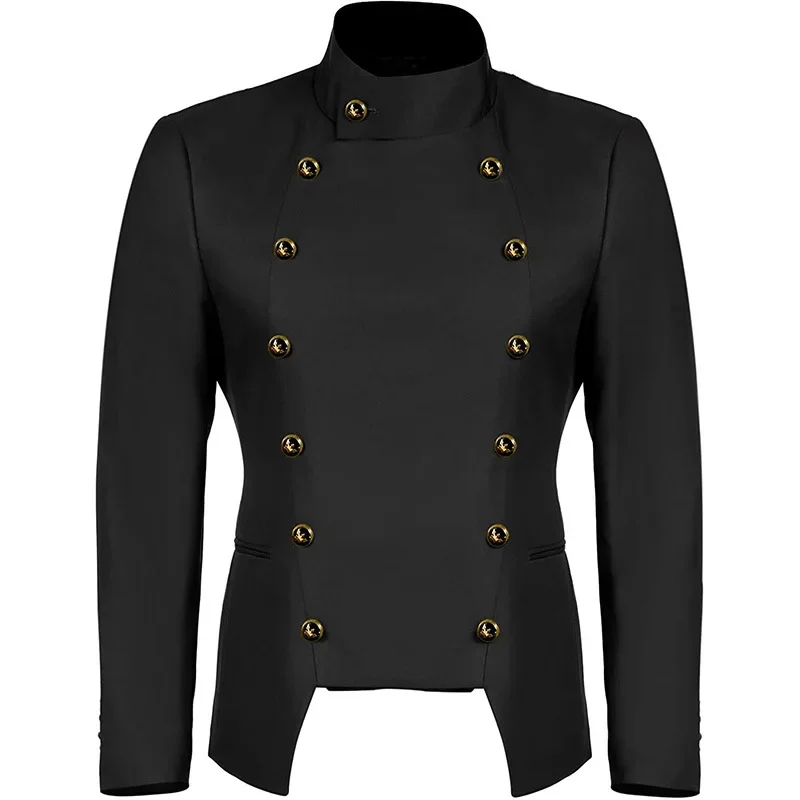 Black Men's Double Breasted Suit Coat Men Vintage Medieval Steampunk Jacket Gothic Military Blazer Victorian Performance Costume