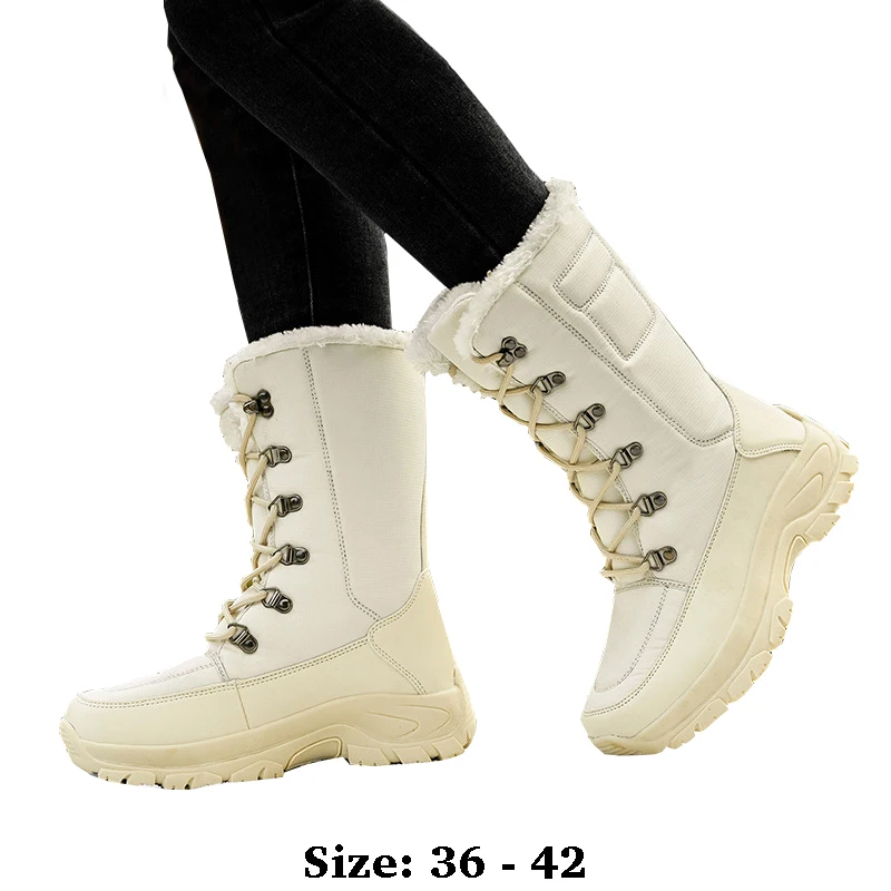 

High quality ankle length cotton snow boots for women waterproof new 2024 winter outdoor fur plush warm walking shoe beige red