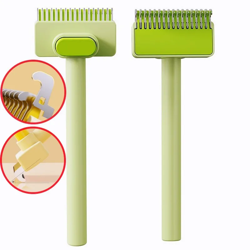 

Dog Comb Knife Dogs Brush One Button Combs Pet Hair Remover Stainless Steel Knife Combs for Dog Grooming Self Cleaning Cat Brush