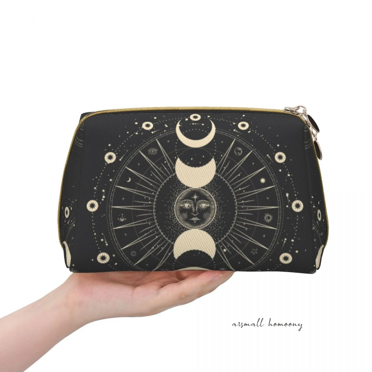 Moon Star Mystic Sun Large Capacity Durable Corduroy Travel Cosmetic Bag with Waterproof Lining