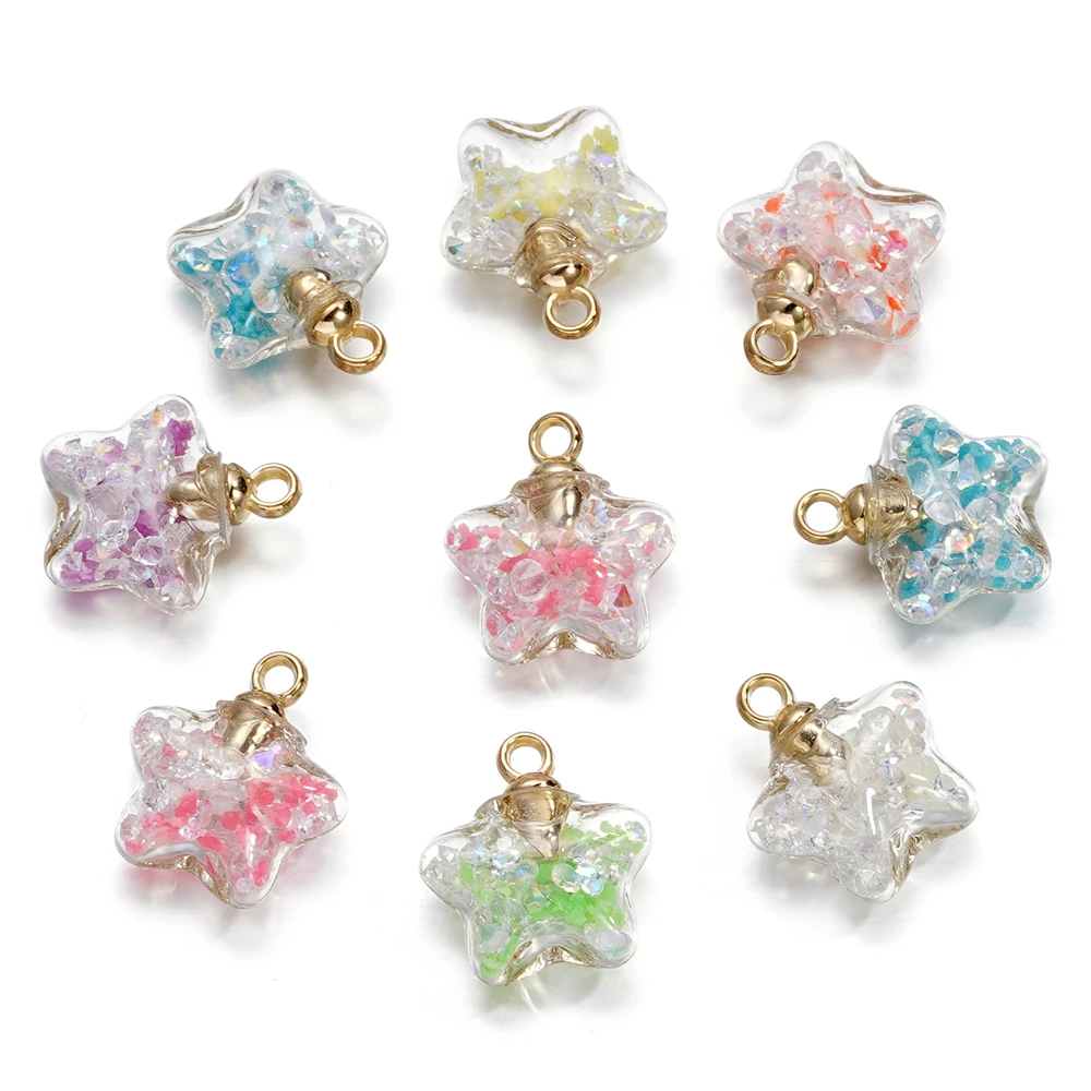 

10Pcs Luminous Quicksand Beads Five-pointed Star Charms Pendants Ornaments for Necklace Earrings DIY Jewelry Making 17x19mm