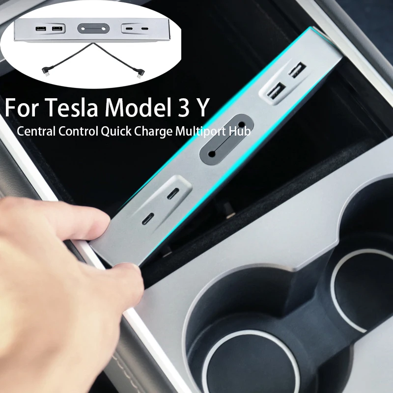 

For Tesla Model 3 Y Central Control Quick Charge Multiport Hub Adapter Docking Station PD 27W Charging Cable Car Accessories