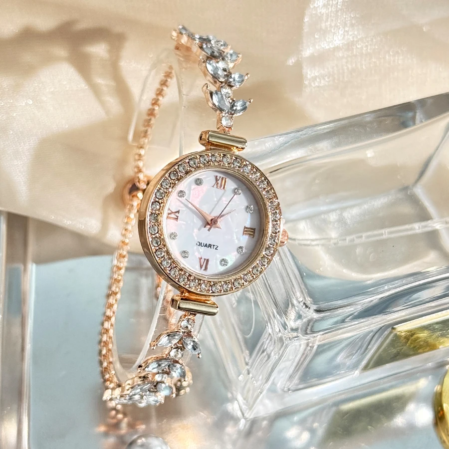 Mermaid explosive watch light luxury fashion diamond-set free adjustable bracelet quartz watch imitation  gold women's watch