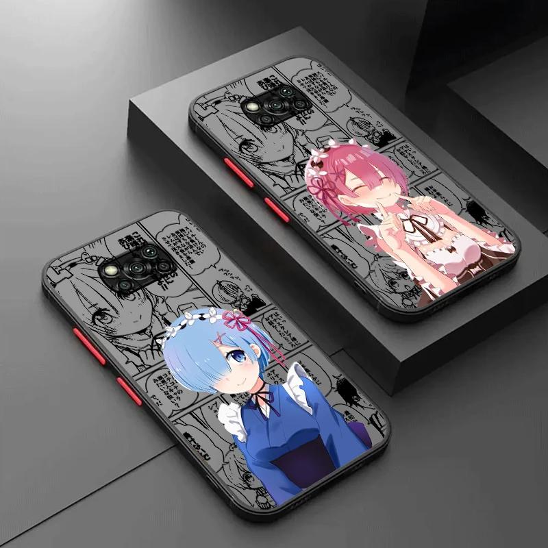 

Maid Anime R-Rem R-Ram Frosted Translucent For Xiaomi Mi Poco X5 X4 X3 M6 M5S M5 M4 M3 F5 F4 F3 GT Pro 5G Matte Phone Case