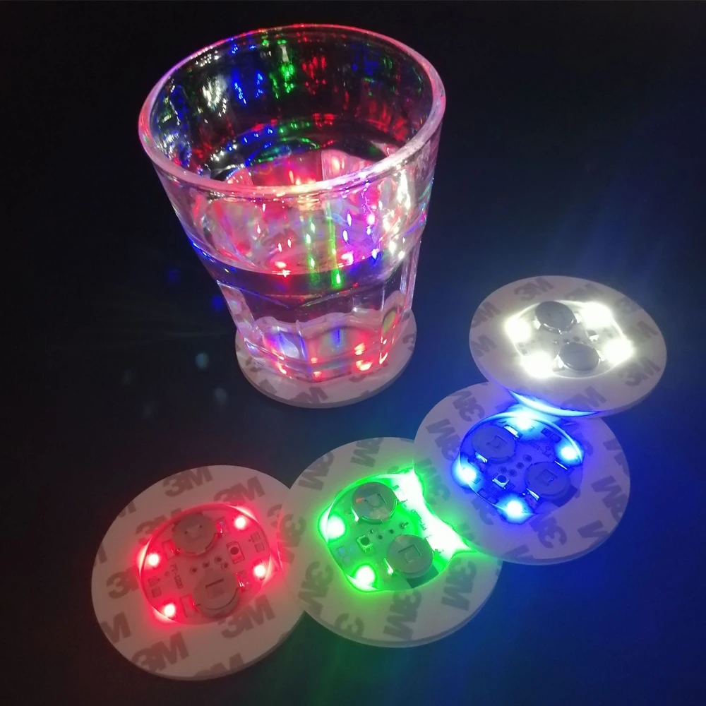 Mini led coaster brilho garrafa luz adesivos alimentado por bateria rgb copo esteira natal discoteca bar festa decoração luz da noite