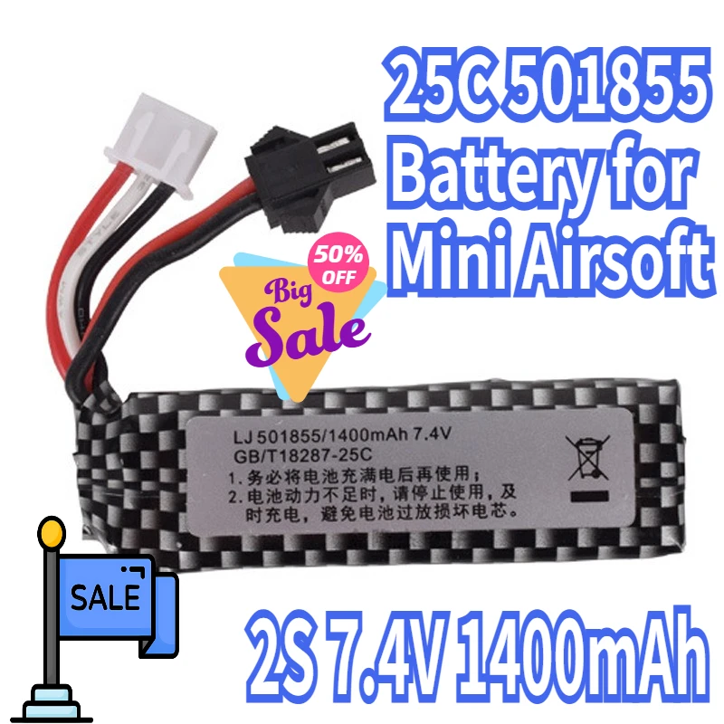 

Water Gun Lipo Battery 2S 7.4V 1400mAh 25C 501855 Battery for Mini Airsoft BB Air Pistol Electric Toys RC Parts