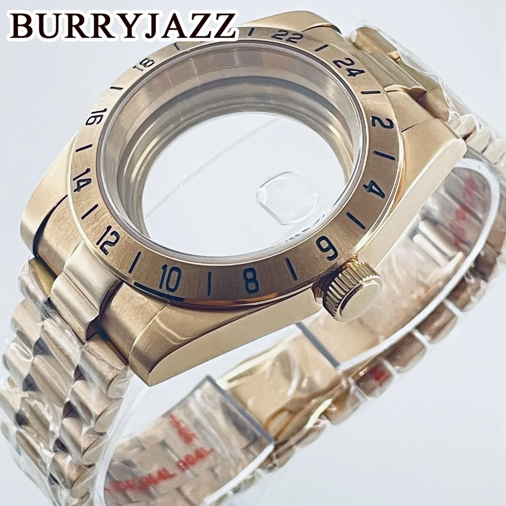 BURRYJAZZ 39 مللي متر NH34 NH35 NH36 NH70 NH72 ETA2824 PT5000 ساعة حافظة GMT ارتفع الذهب الفولاذ المقاوم للصدأ الياقوت الزجاج الإنزلاق قفل المشبك