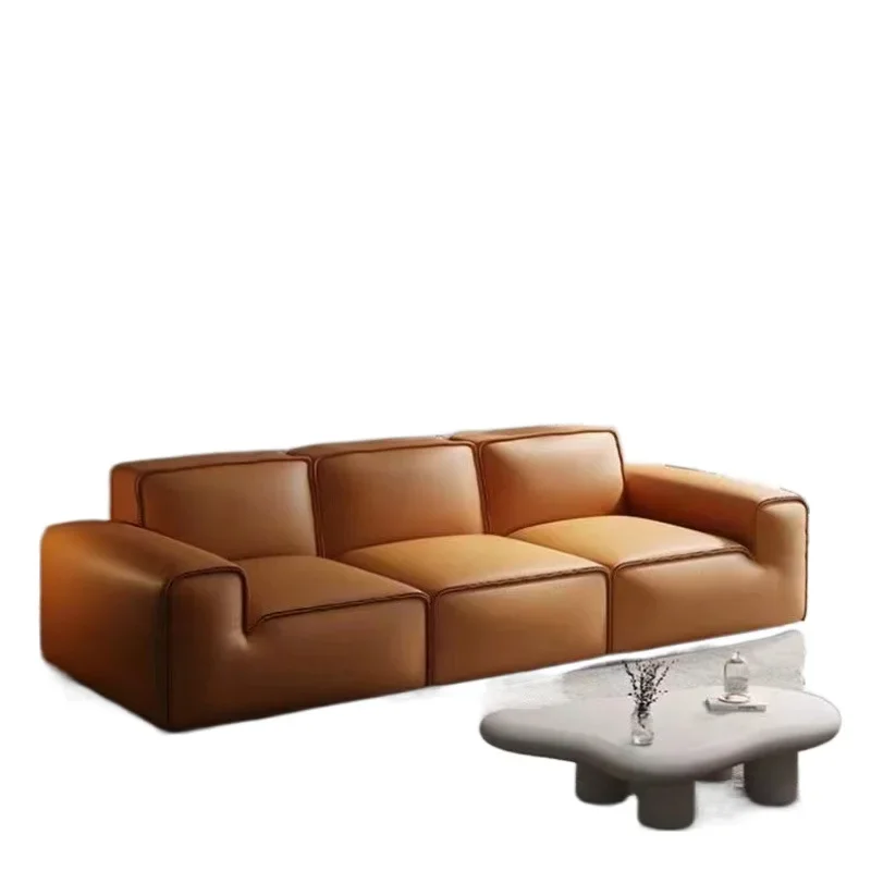 

Straight row leather art sofa living room modern simple Italian small apartment tofu block