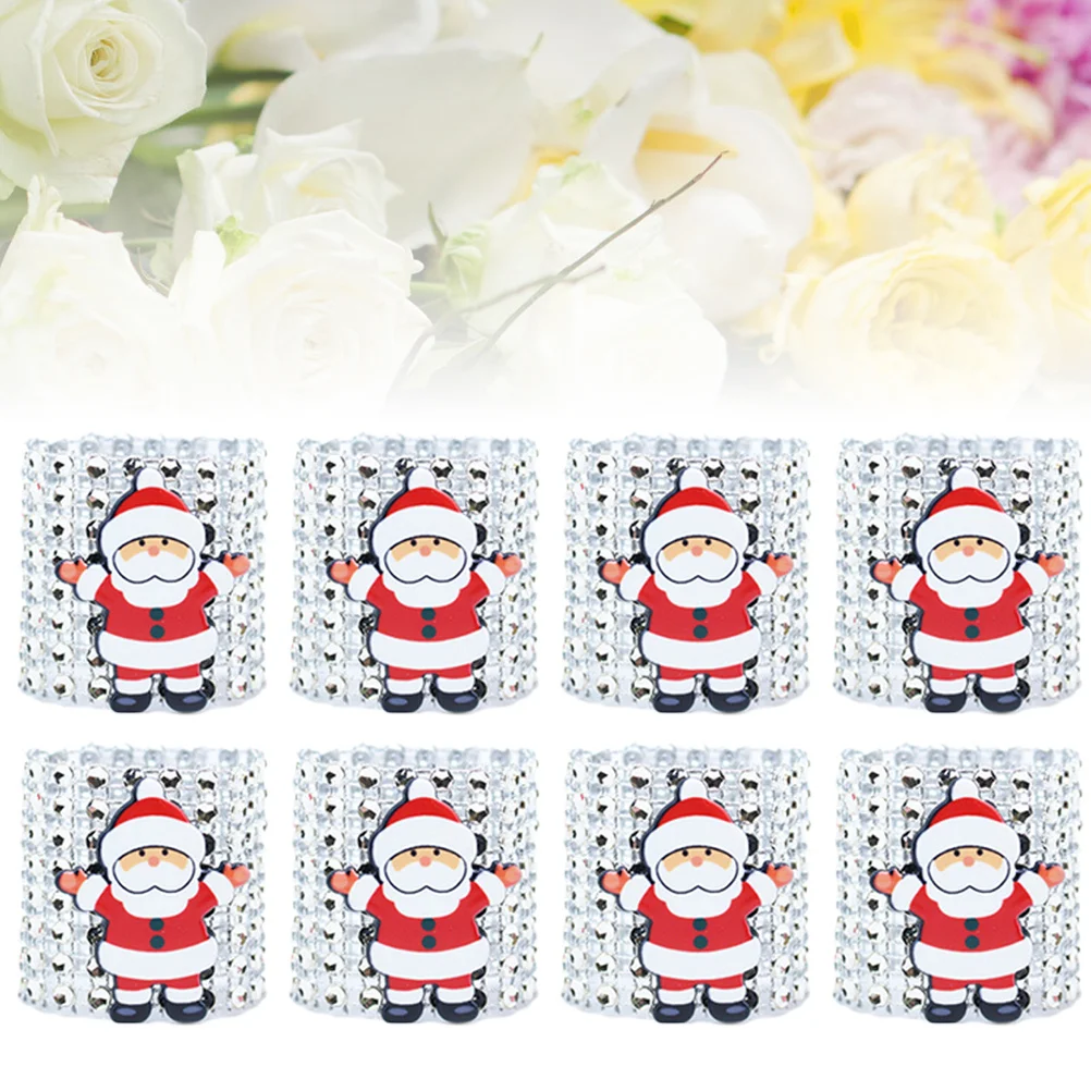 

12 шт., рождественские кольца для салфеток, многоразовые пряжки для салфеток для праздничной вечеринки, украшения стола, держатели для салфеток, серебро