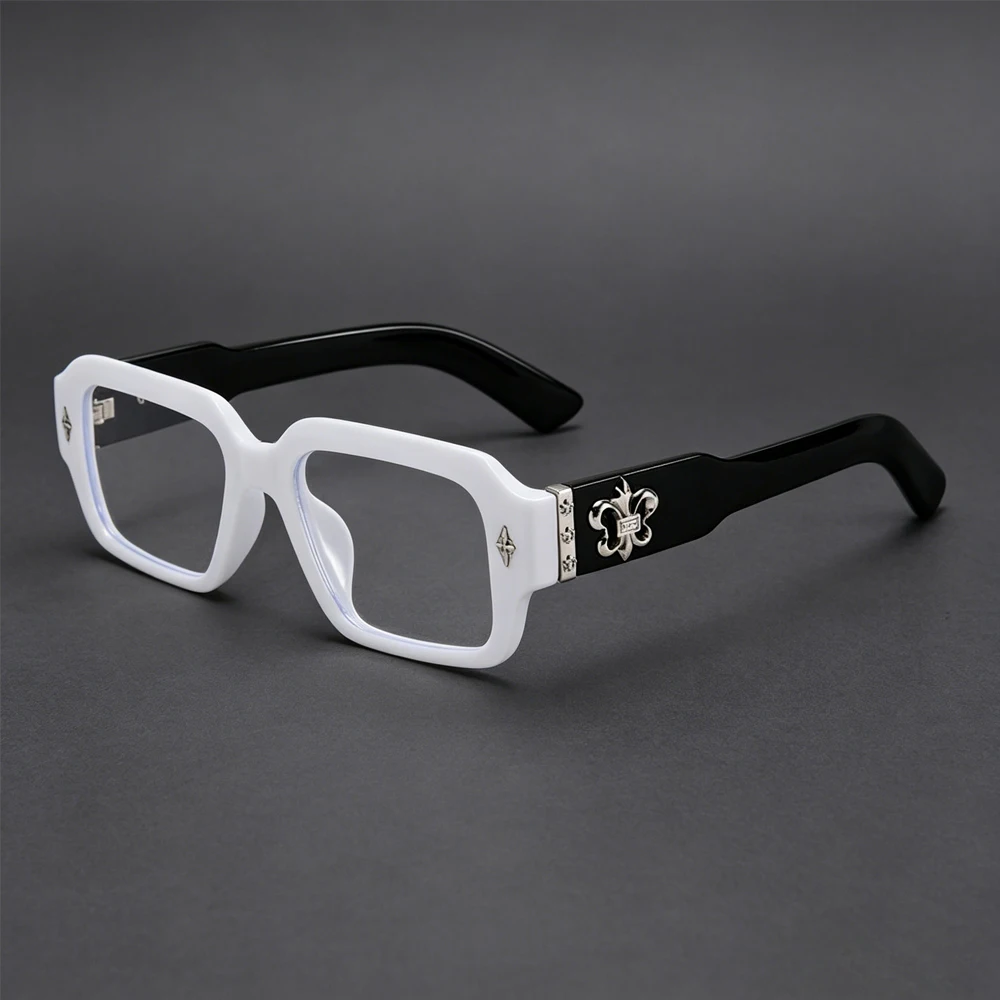 Retro Gothic Square Optical Glasses With Metal Fleur-de-lis Ornament Unisex Fashion Eyeglasses Anti Blue Light Computer Eyewear