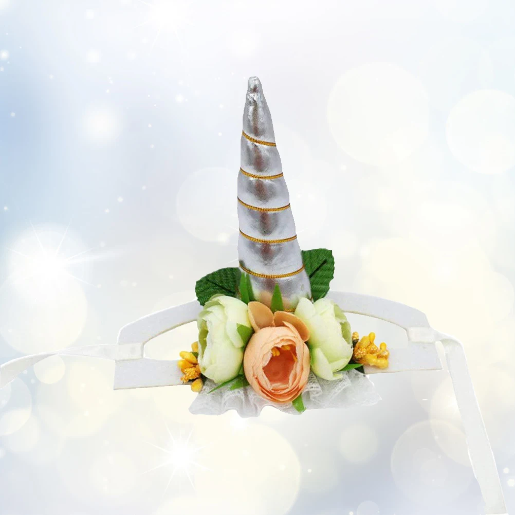 

Unicorn Hat Funny Pet Costume Accessories Dog Dress Headdress Silver Horn