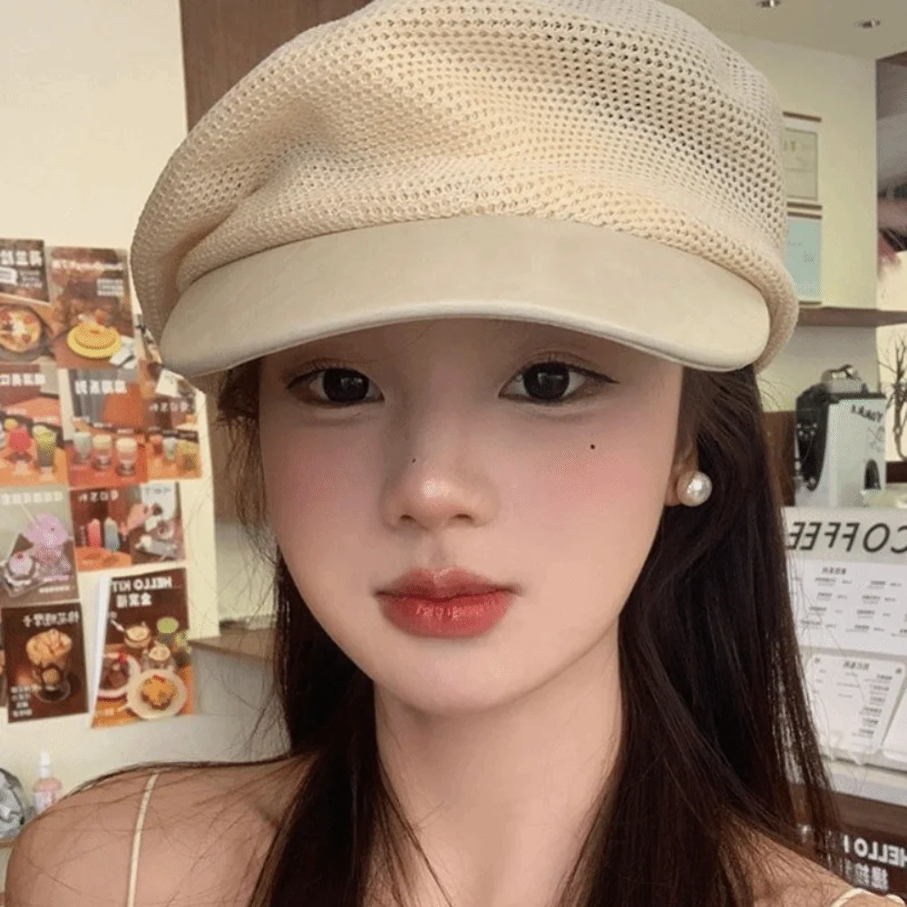 

Casual Korean Hollow Knitted Beret Thin Breathable Painter Berets Versatile Y2k Beanie Cap Streetwear