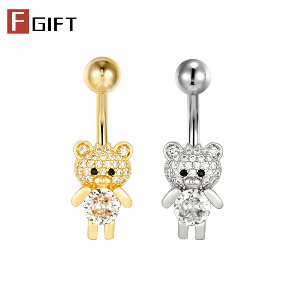 1PC Cute Animal Navel Rings for Women Baddie Bright Zircon Belly Button Jewelry Titanium Piercing Banana Bar 14G Curved Barbell