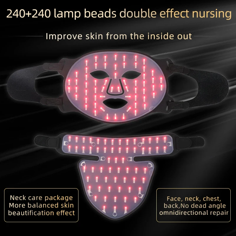 Rote LED-Lichttherapie Infrarot flexible weiche Maske Silikon 4 Farbe 240 Lampe Perlen LED-Therapie Anti-Aging fort geschrittene Photonen maske