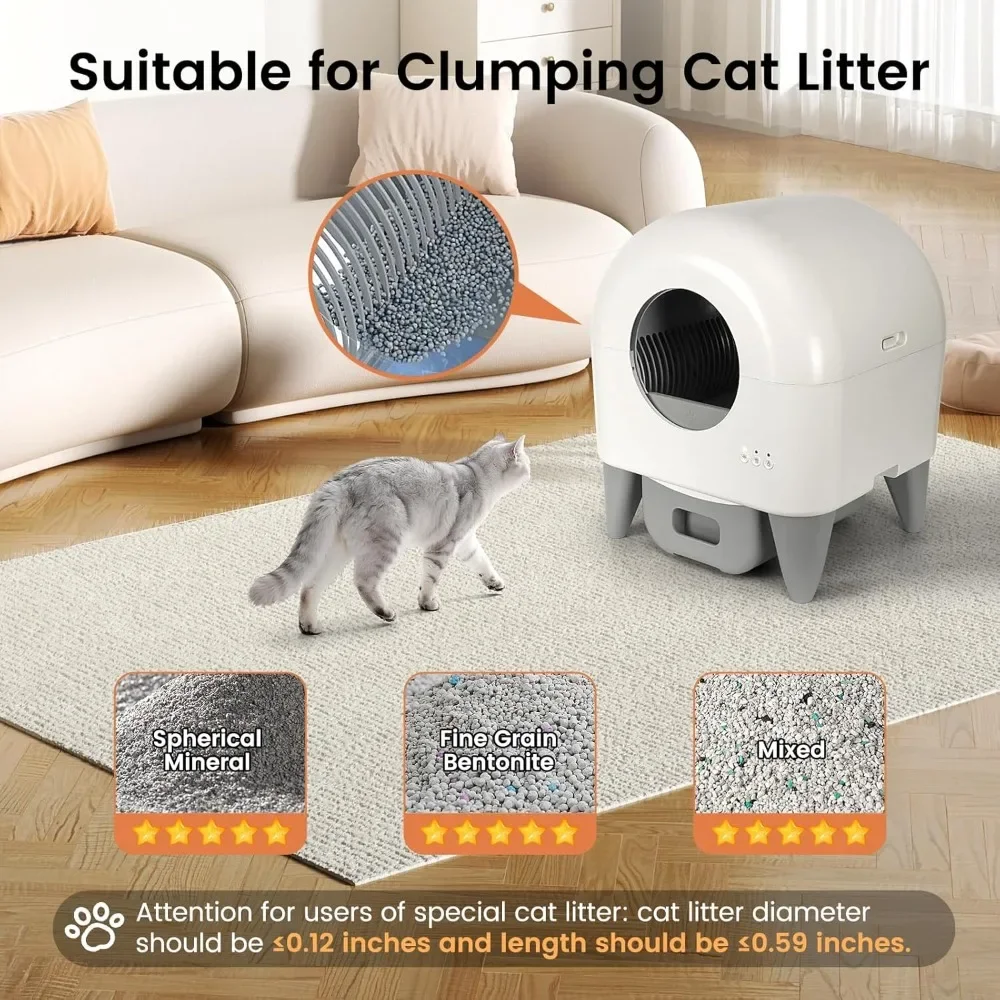 

Self-Cleaning Automatic Cat Litter Box for Multi-Cats – APP Control, Safety Protection & 2 Roll Litter Liners Included