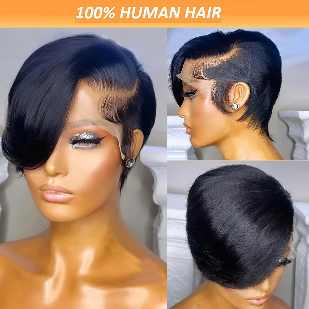 Straight Pixie Cut Short Bob Wigs Human Hair 13x4 Transparent Lace Front Human Hair Wig T Part Lace Wig Brazilian Hair For Women