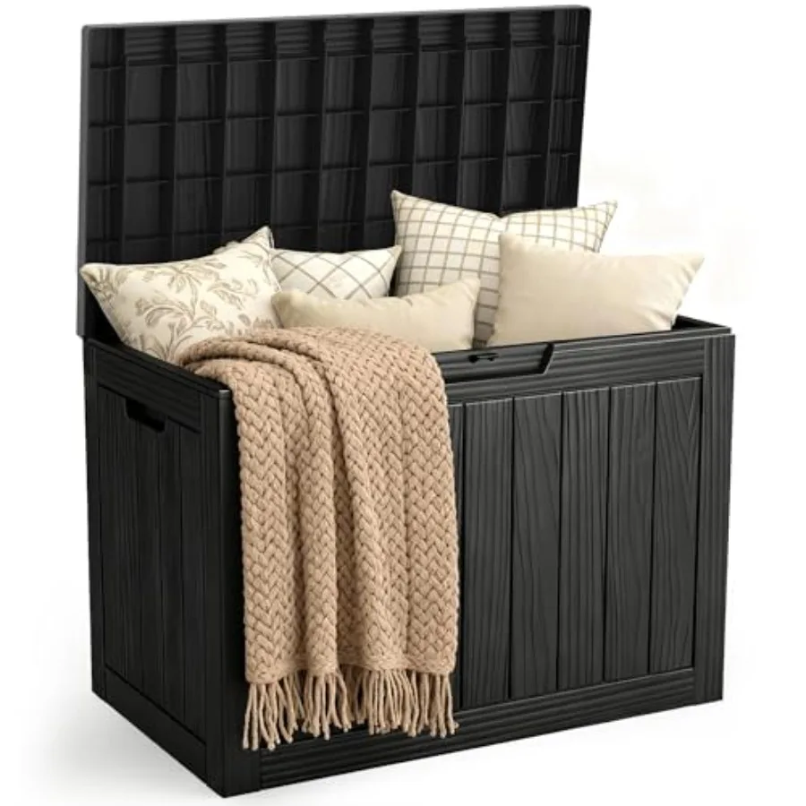 

50 Gallon Outdoor Storage Deck Box Waterproof Lockable Patio Storage Box UV-Resistant for Garden Furniture Black