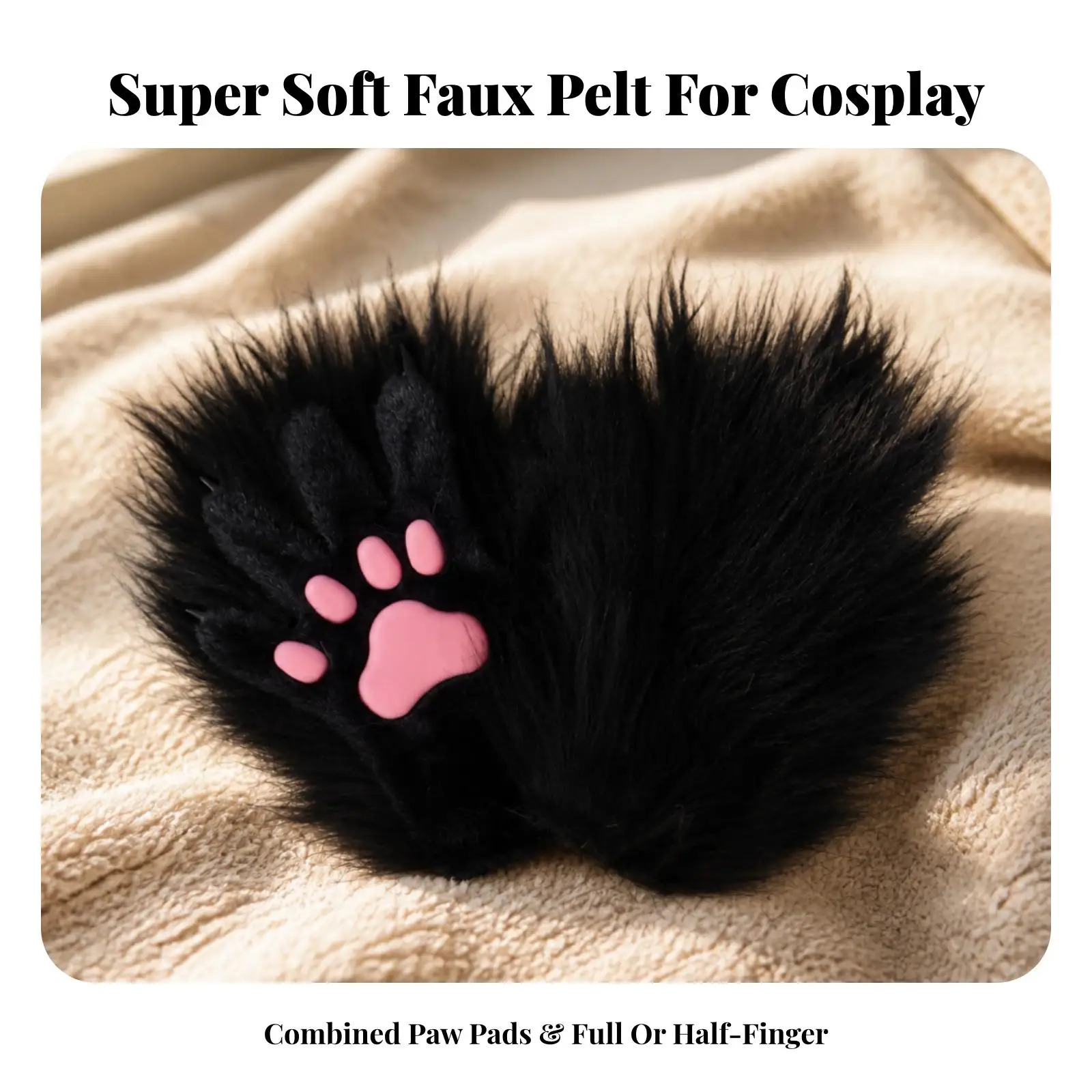 Furry Halloween Cat Paw Gloves Cosplay Costume Accessories Plush Monster Claw Hand for Stage Performance Photoshoot