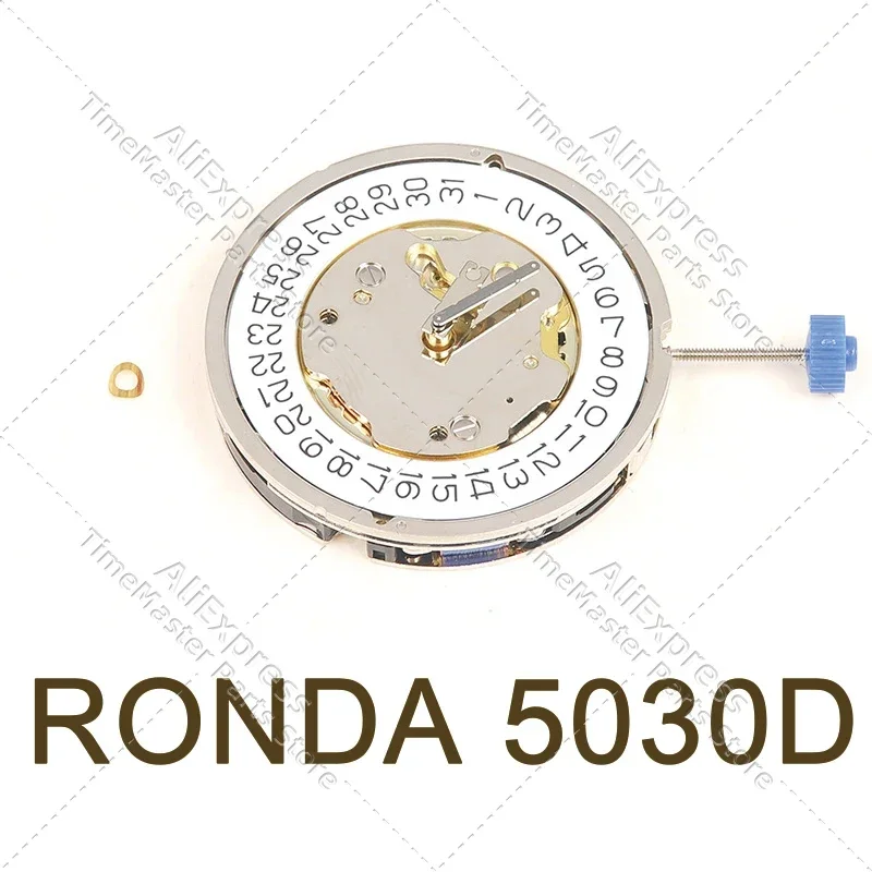 New and original Swiss RONDA 5030D movement silver Date At 4 six hands quartz movement watch accesso