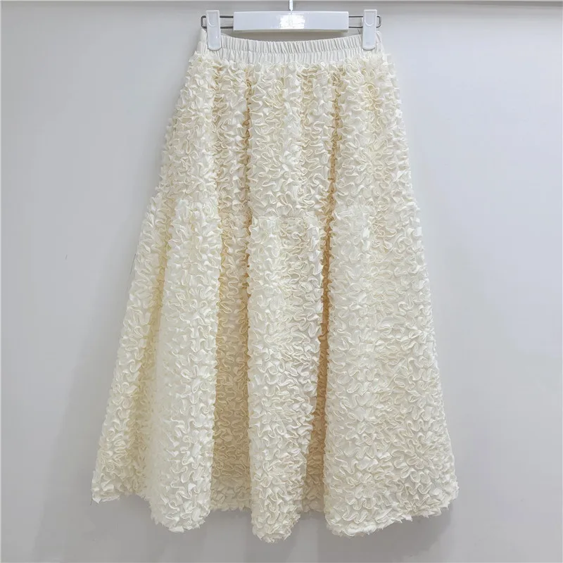 Heavy Industry Three-dimensional Ruffles Disc Flower Puffy Skirt 2025 Spring and Autumn New French Niche Fairy A-line Long Skirt