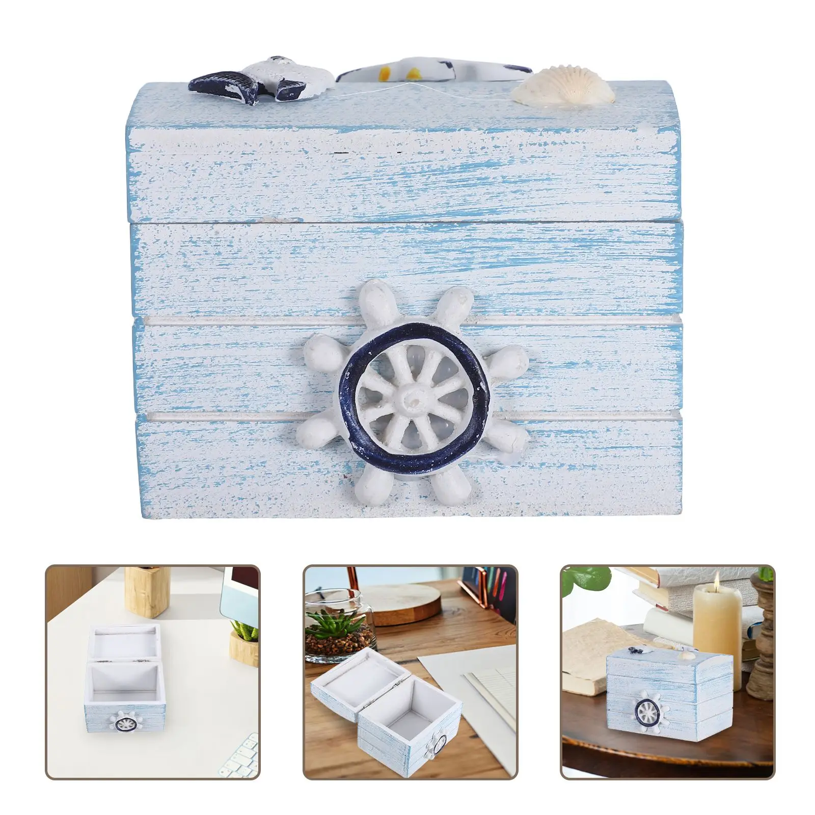 Ящик для хранения в океанском стиле, деревянный сундук, небольшой контейнер для сокровищ, декоративный органайзер, морской прибрежный пляжный дом, папка для файлов