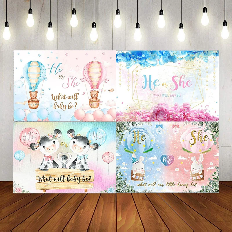 He or She Gender Reveal Backdrop Boy or Girl Pink or Blue Photography Background  Surprise Party Decorations Banner Photo  Props