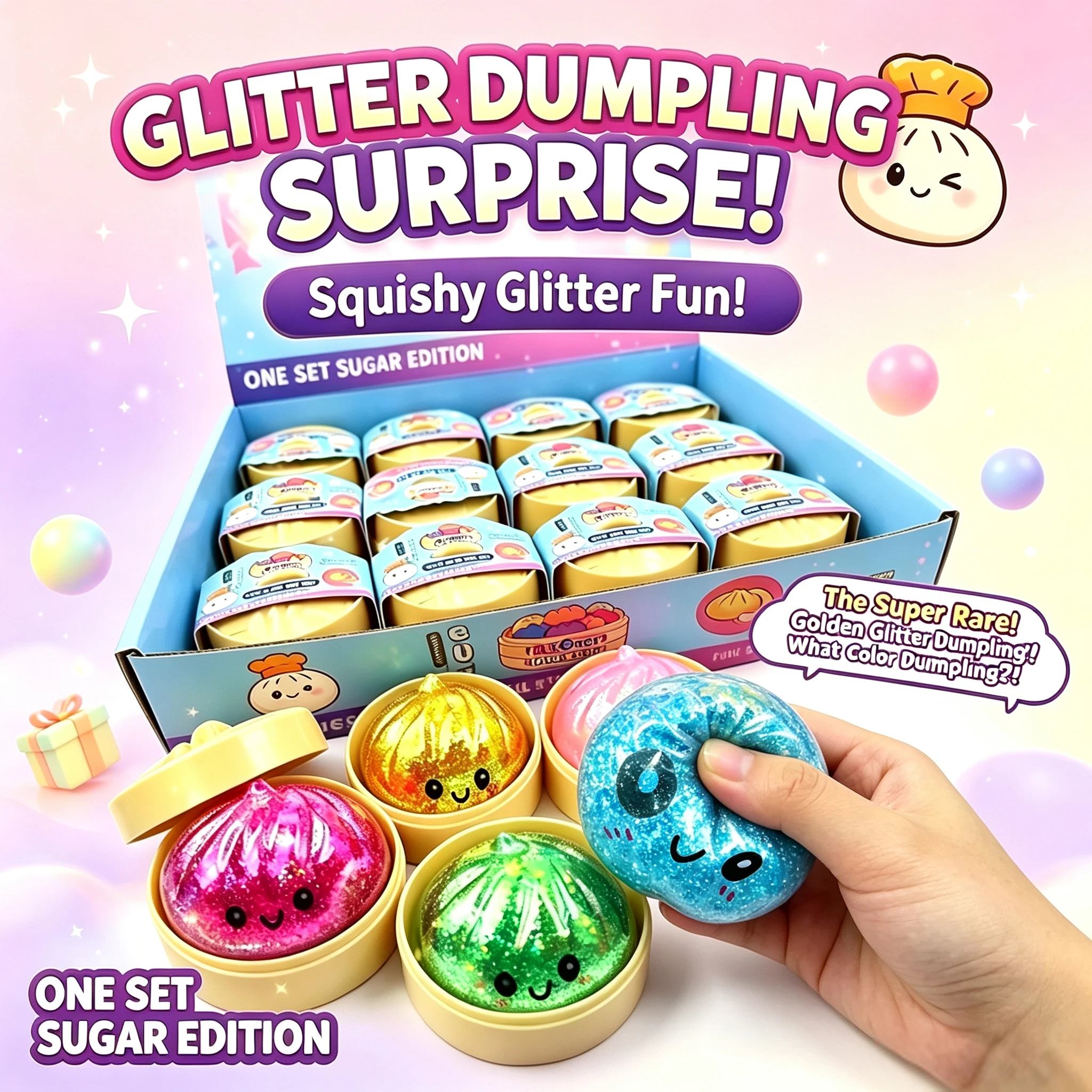 Caixa Surpresa Ultra Rara de Brinquedo Sensorial Macio TPR com Glitter Dourado Escondido, Formato de Bolinho, para Alívio do Estresse, com Estojo de Vapor
