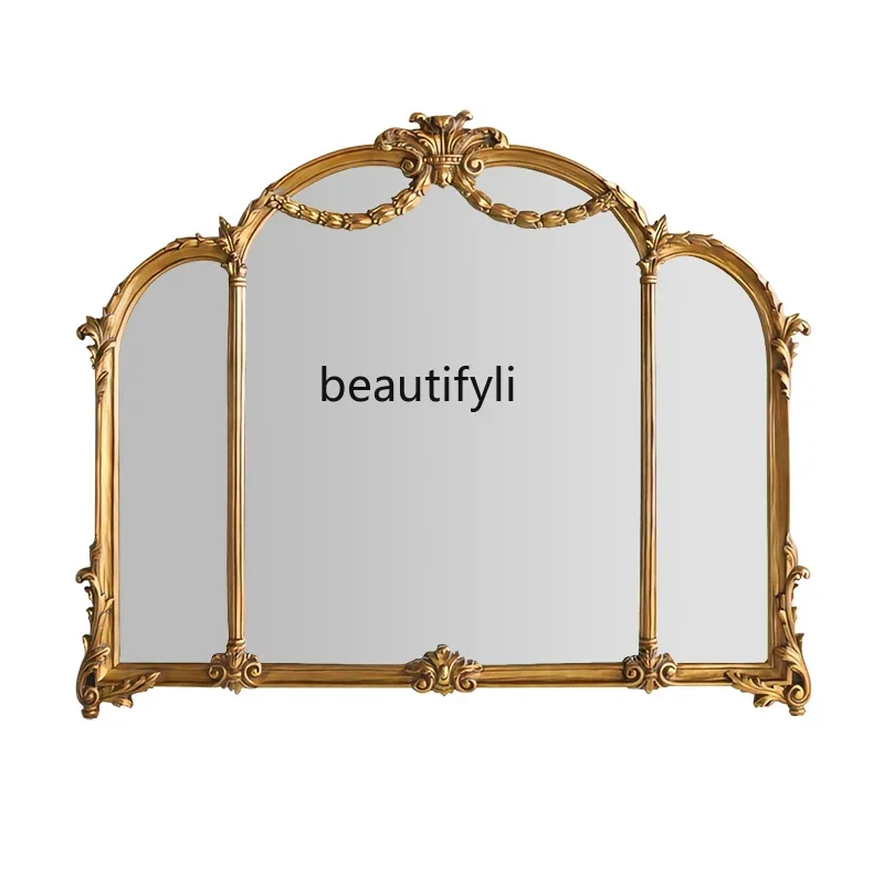 Yy Bathroom Mirror French Dressing Wall Hanging Makeup European Style Vintage Engraving Wash Mirror