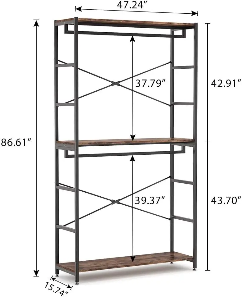 86 inches Double Rod Closet Organizer, Freestanding 7.2 ft 3 Tiers Shelves Clothes Garment Racks, Clothing Storage Shelving Unit