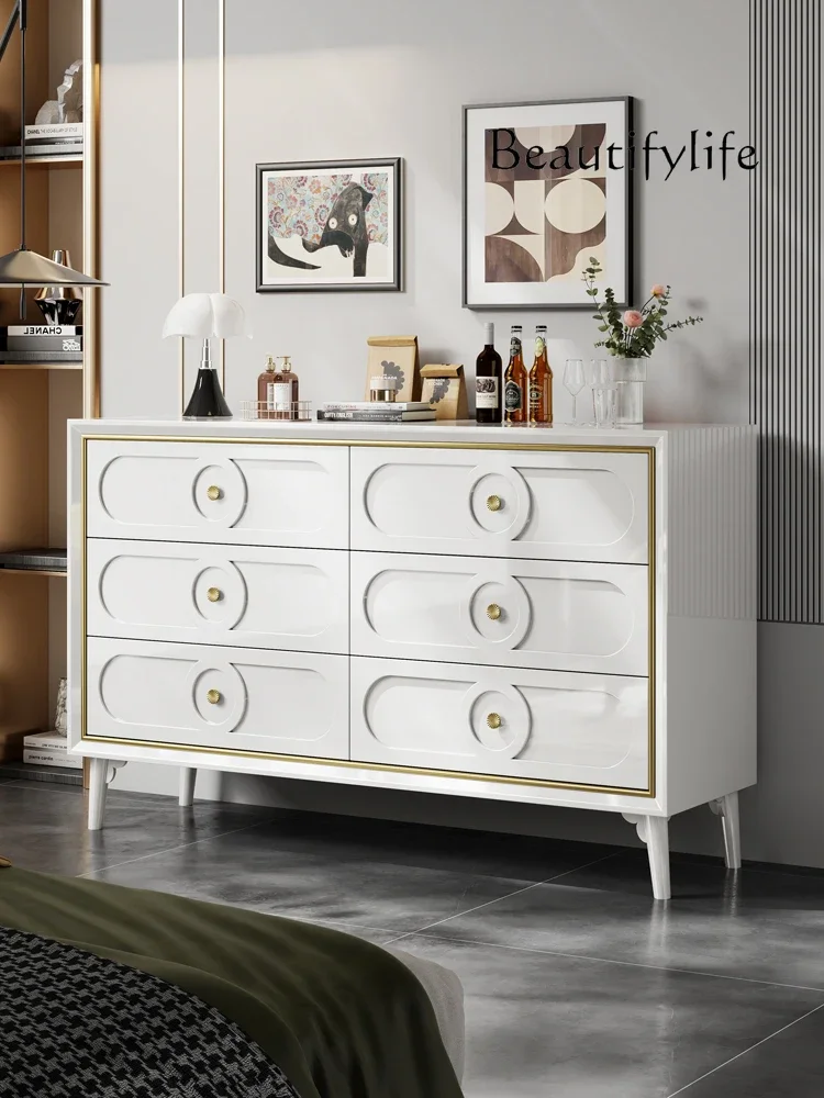 

Light luxury solid wood white six-chest cabinet modern simple storage large capacity