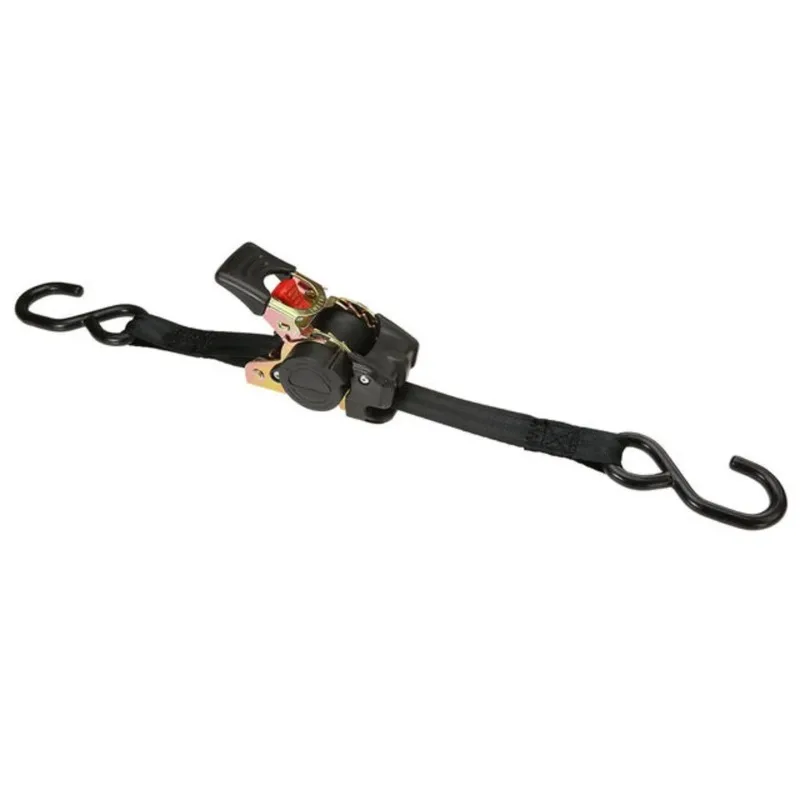 

1" x 6' Retractable Ratchet Strap w/ Vinyl Coated S-Hooks and Push B