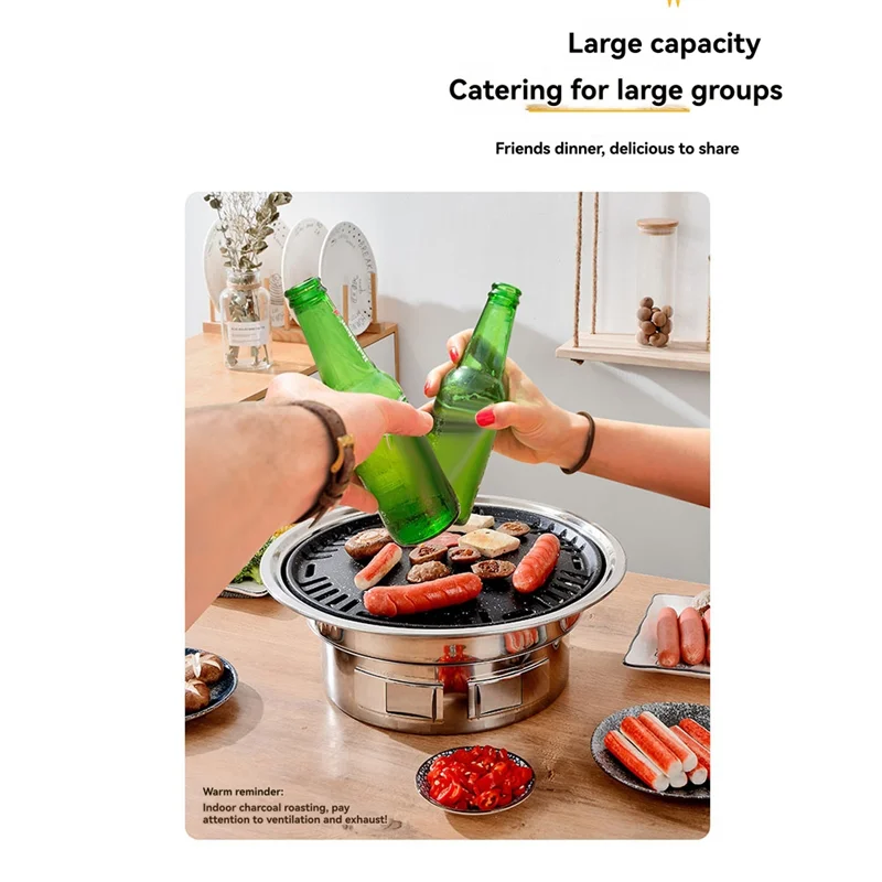 B59B-13 Inch Stainless Steel Korean Barbecue Multifunctional Charcoal Barbecue Grill Portable Charcoal Stove Forcamping Picnic I