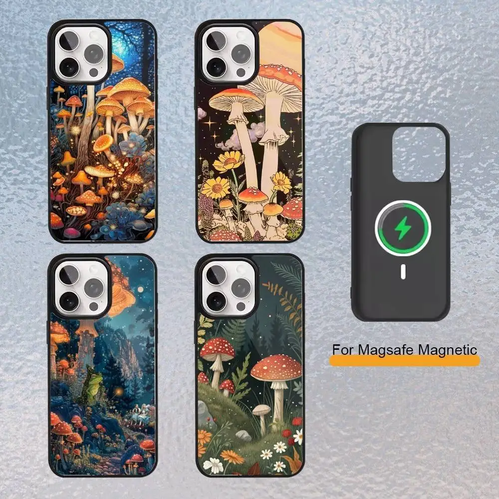 

Cute M-Mushroom Phone Case for iPhone 17,16,15,14,13,12,11 Plus,Pro Max Magnetic Wireless Charging Cover