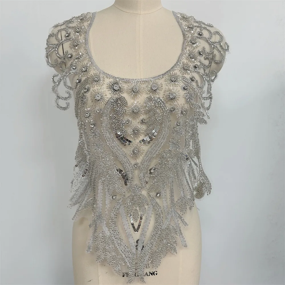 New design necklace embroidery rhinestone sequin bodice applique for African dress