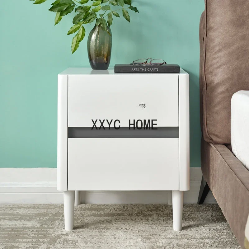 Mesita de noche de madera maciza, luz blanca moderna, dormitorio de lujo, gabinete pequeño, gabinete de dos cajones, mesita de noche minimalista
